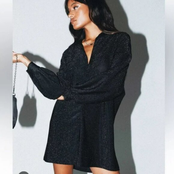 Princess Polly NWT Women's Evolving Button-Up Black Glitter Shirt Dress Size 6 - Picture 11 of 12